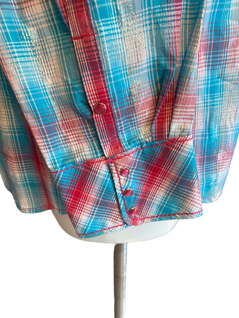 XXL Ariat Women's Plaid Western Snap Front Shirt Rockabilly Metallic Accent