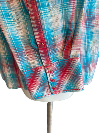XXL Ariat Women's Plaid Western Snap Front Shirt Rockabilly Metallic Accent