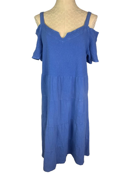 Large Dunes Women's Cornflower Blue Cover Up Dress Cold Shoulder Sundress Relaxed Fit