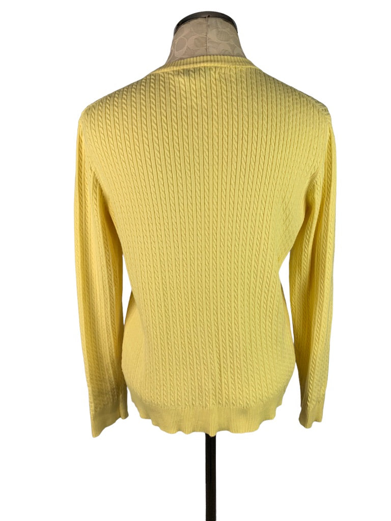 Large David Brooks Yellow Button Down Cardigan Cable Knit Women's