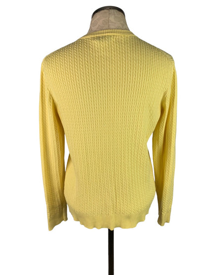 Large David Brooks Yellow Button Down Cardigan Cable Knit Women's