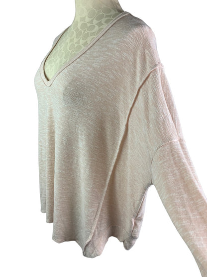 Large Vintage Havana Women's Blush Pink V-Neck Sheer Sweater Reverse Stitch