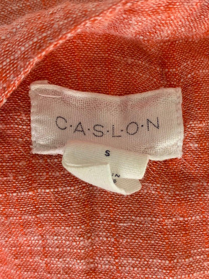 Small Caslon Women's Coral Popover Henley Blouse Slightly Sheer Raw Hem