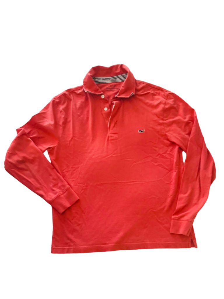 Small Vineyard Vines Men's Long Sleeve Polo Shirt Collared Pima Cotton Lightweight Dark Pink
