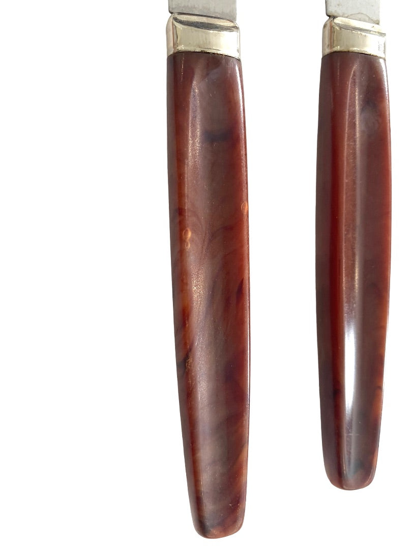 Regent Steak Knife Set of 5 Bakelite Brown Handle Stainless Blade Vintage