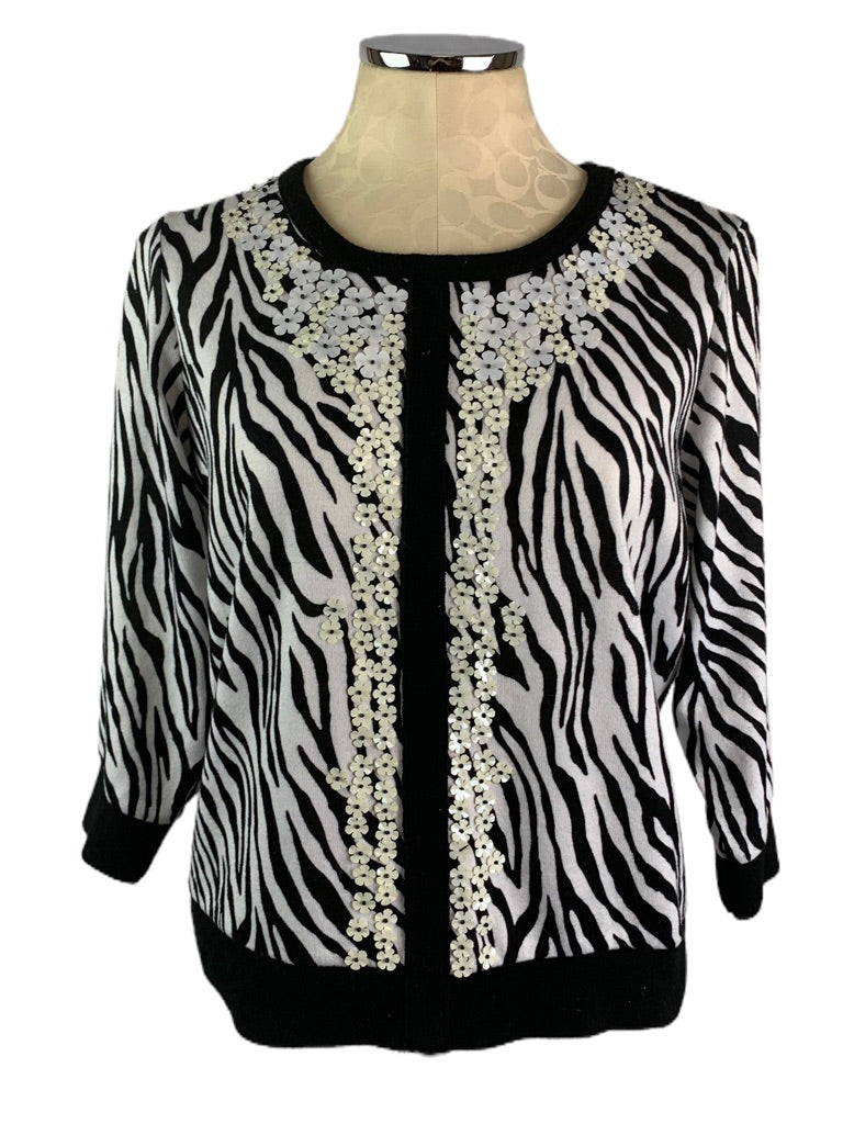 Large Petite C.D. Petites Women's Zebra Print Sweater Embellished Pullover