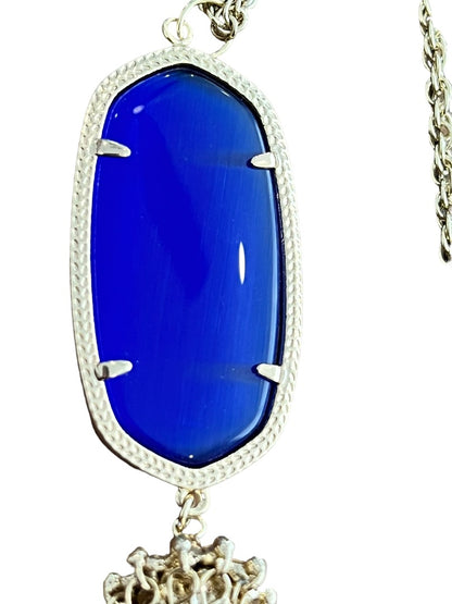 Kendra Scott Rayne Long Pendant Necklace Goldtone Blue Lariat Tassel 30" + 2"