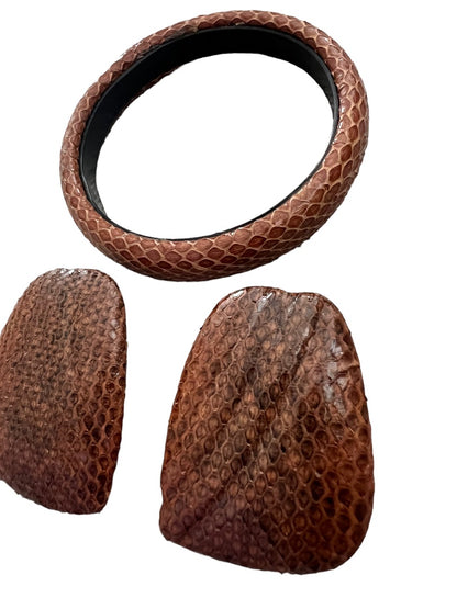Snakeskin Leather Brown Vintage Earring Bracelet Set