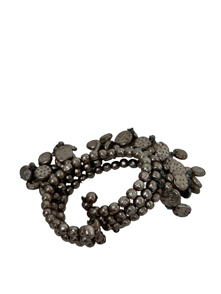 Cuff Bracelet Beaded Design Painted Metallic Brown Color Acrylic Beads Wire Adjustable Fit