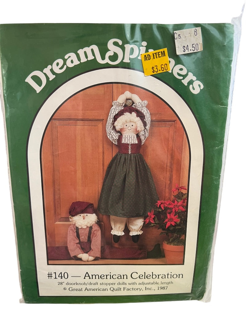 Dream Spinners American Celebration Door Knob Draft Stopper Doll Sewing Pattern Vintage