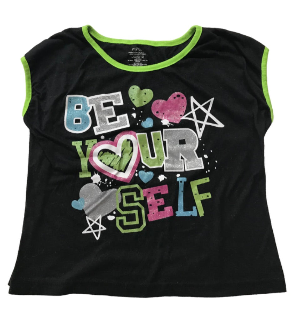 Large (10/12) Piper Girls Black Crop Tshirt "Be Yourself" Short Sleeve