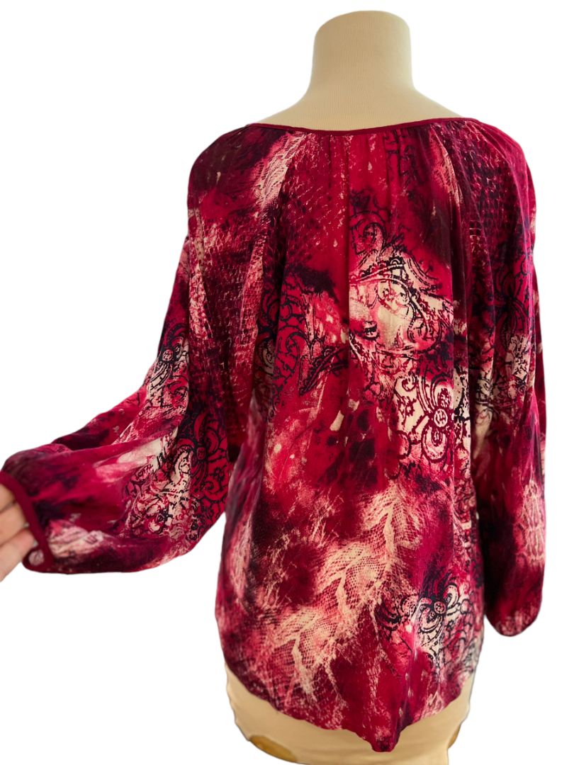 Large Ariat Pink Tie Neck 3/4 Sleeve Blouse
