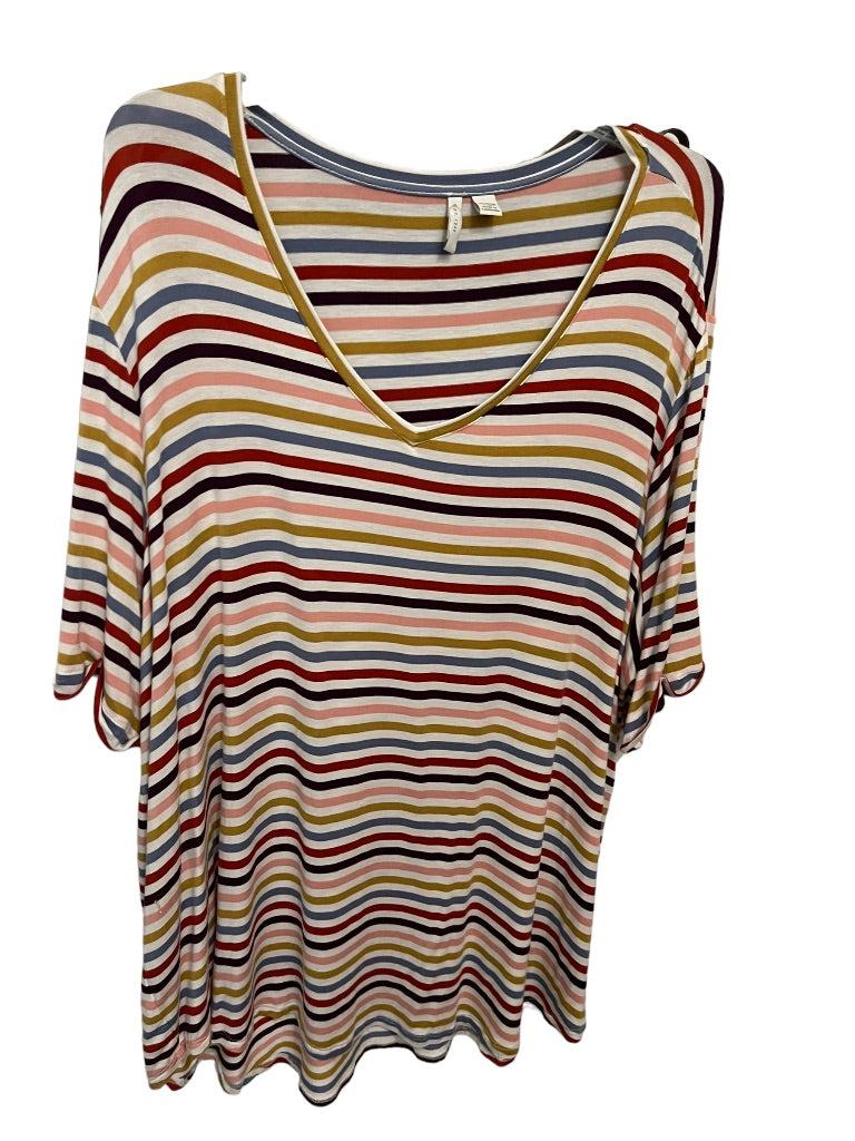 26/28W C  Brand Multicolor Striped Short Sleeve V-Neck Womens Top