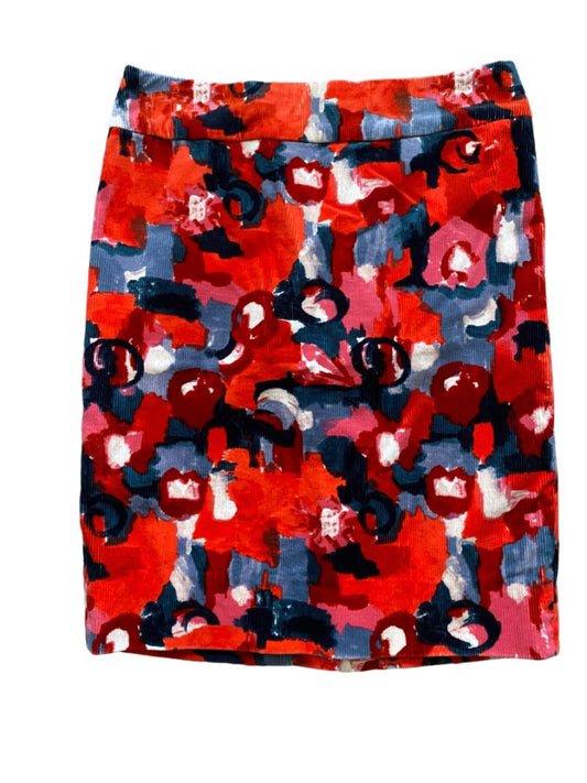 2 Vanessa Virginia Red Floral Watercolor Corduroy Skirt