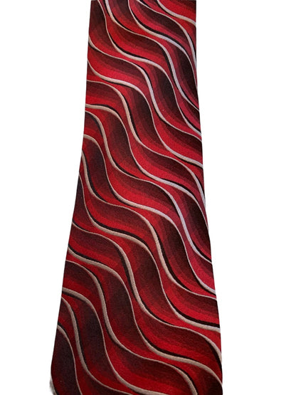 Van Heusen Men's 58" Necktie Tie 100% Silk Stain Resistant Red Gray Wave Pattern