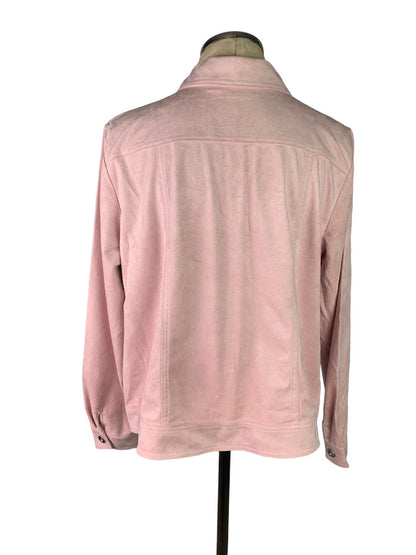 Large Joan Rivers Faux Suede Pink Jacket Button Up Pockets Women's