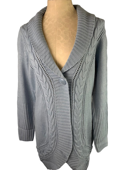 Medium Motto Women's Light Blue Long New Cardigan Sweater Single Button