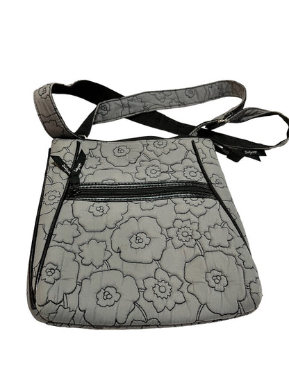 Thirty One Gray Quilted Poppy Floral Crossbody Adjustable Cotton