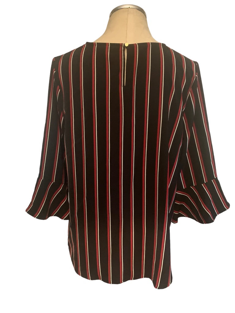 Large Tommy Hilfiger Black Red Striped Pullover Blouse Bell Sleeve