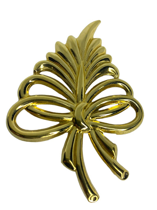 Vintage Goldtone Brooch Leaf Bouquet Bow 2 1/4"h Statement