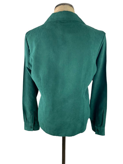 Medium Lemon Grass Studio Women's Microfiber Blouse Button Up Emerald Green