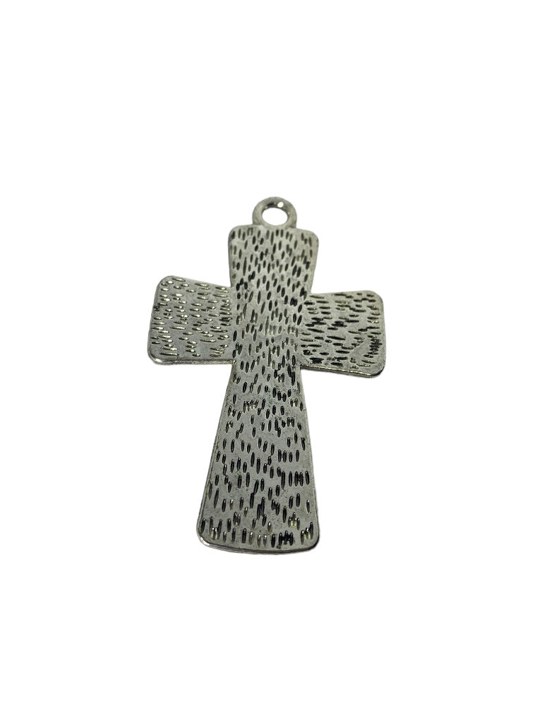 Silvertone Statement Pendant 2 3/4" Cross Textured Dimensional