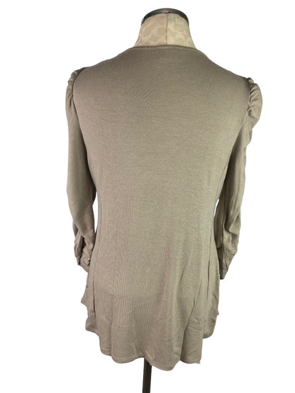 Large Glitterscape Women's New Taupe Beaded Round Neck Jersey Knit Pullover Top