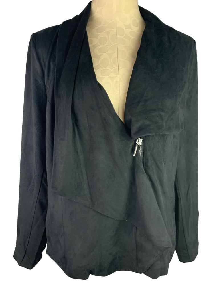 16 H by Halston Black Faux Suede Microfiber Women's Zip Lined Jacket