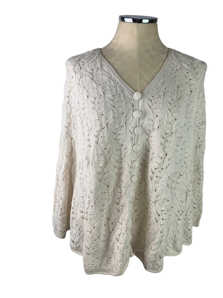 Large Eureka by Christos Garkinos Women's Ivory Loose Knit Button Up Cape Cardigan