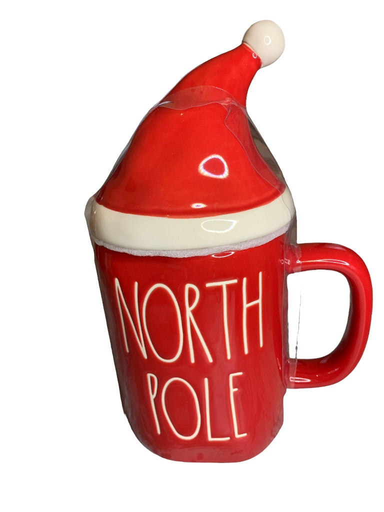 Rae Dunn Holiday 16 oz "North Pole" Red Topper Mug 213 by Magenta