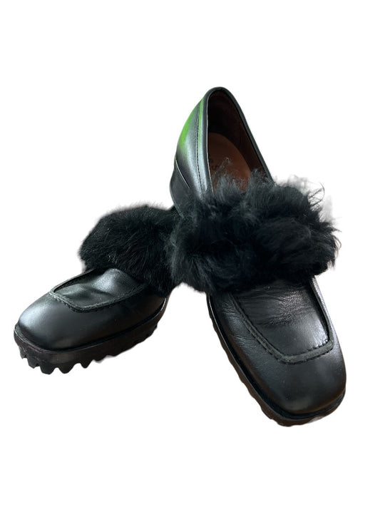 8 (38) Acne Studios Black Statement Shoes Fur Trim Lug Sole Slip On Loafers