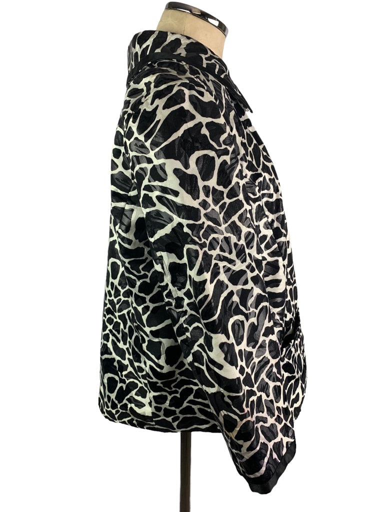 Large Chico's (Size 2) Women's Black White Animal Print Jacket Sheen