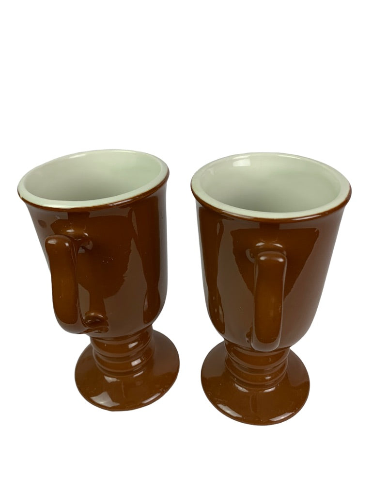 Set of 2 Hall Vintage Irish Coffee Mug Cups Handled Brown Pedestal