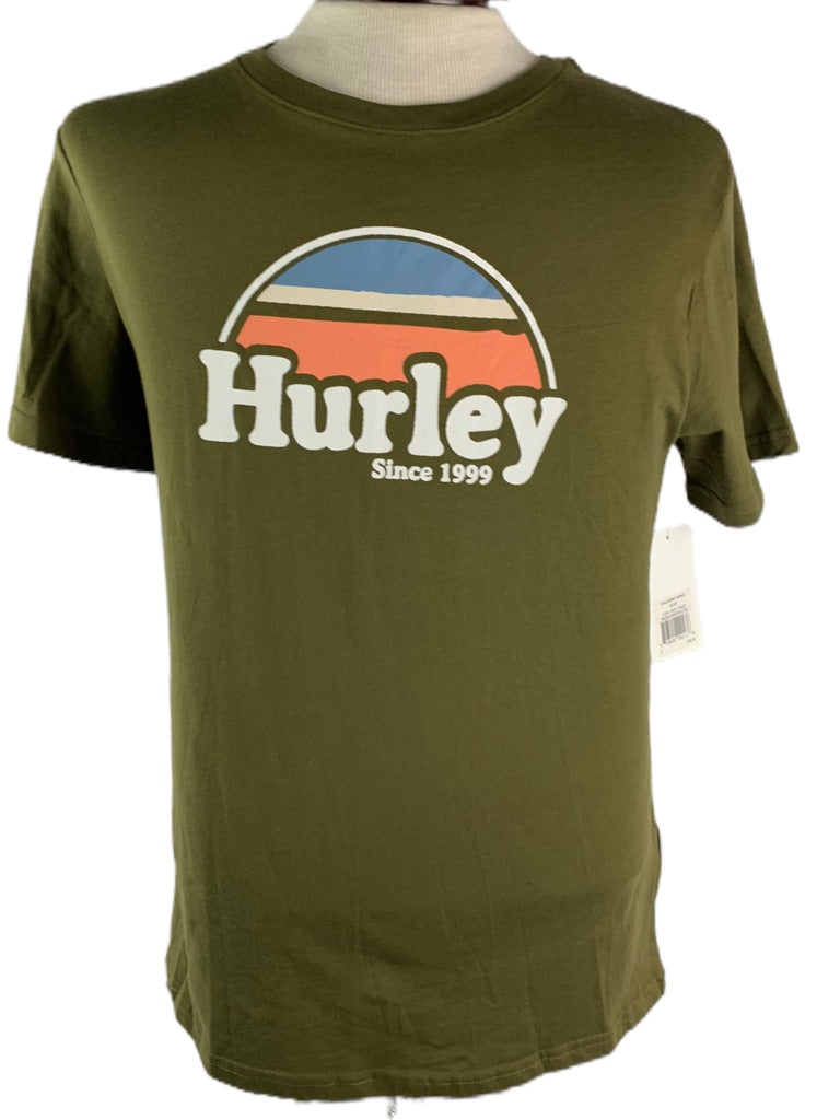 Small Hurley Men's Olive Green Logo Tshirt Short Sleeve Retro New