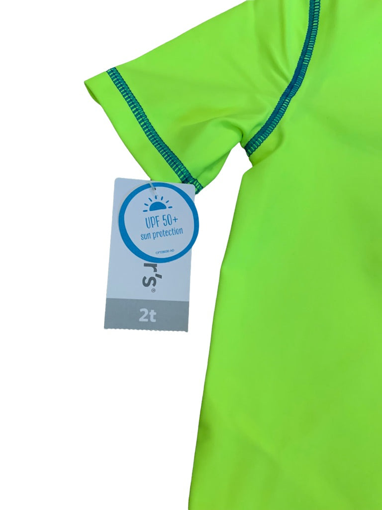 2T Carter's UPF 50 Sloth Neon Green Short Sleeve Rashguard Swim New