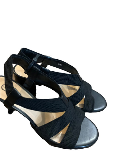 6.5M Bella-Vita Women's Black 2" Block Heel Elastic Straps New