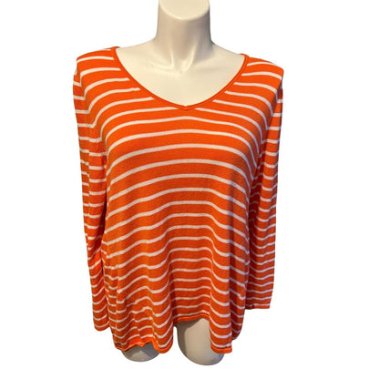 18/20 Lane Bryant Orange and White Striped Sweater Medium Weight V-Neck