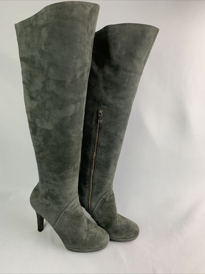 8M Brooks Brothers Women's Gray Suede Knee High Platform Boots 4" Heel