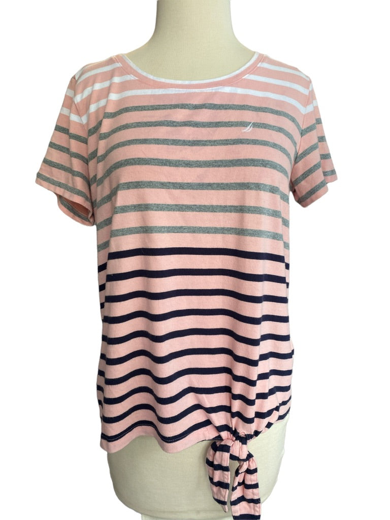 Medium Nautica Striped Tie Front T-shirt Blouse