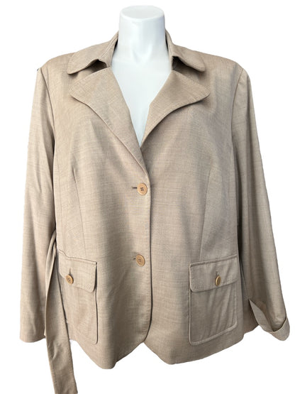 NWT 22W Talbots Tan Wool Blend Button Down Lined Jacket Belted