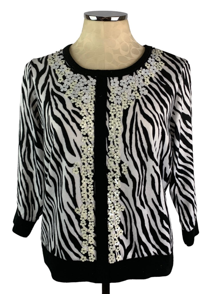 Large Petite C.D. Petites Women's Zebra Print Sweater Embellished Pullover