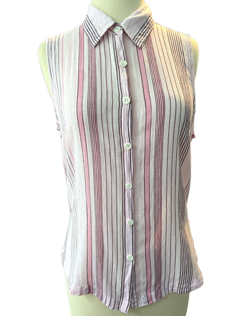 Small Columbia Pink Plaid Sleeveless Button Down Blouse Top