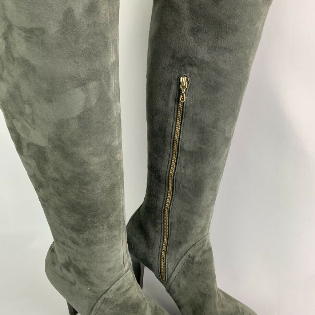 8M Brooks Brothers Women's Gray Suede Knee High Platform Boots 4" Heel