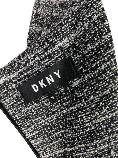 10 DKNY Black White Stretch Tweed Sheat Dress Sleeveless V-Neck Back Zip