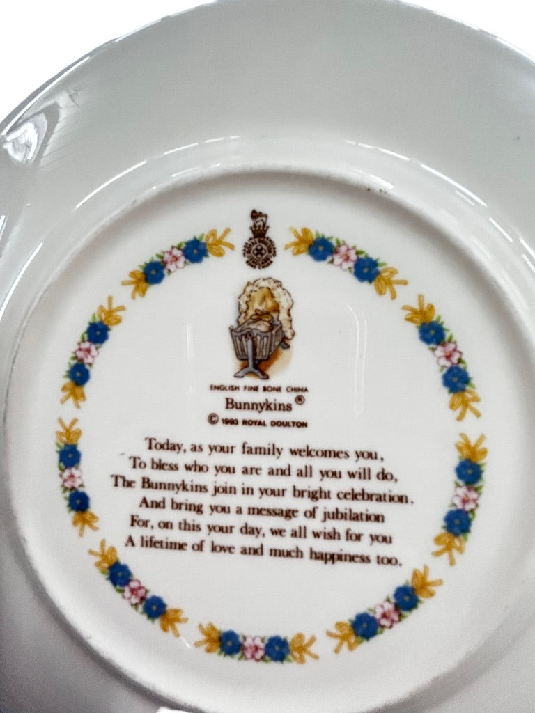 Vintage Bunnykins Royal Doulton Christening 8" Plate 1993 Fine Bone China