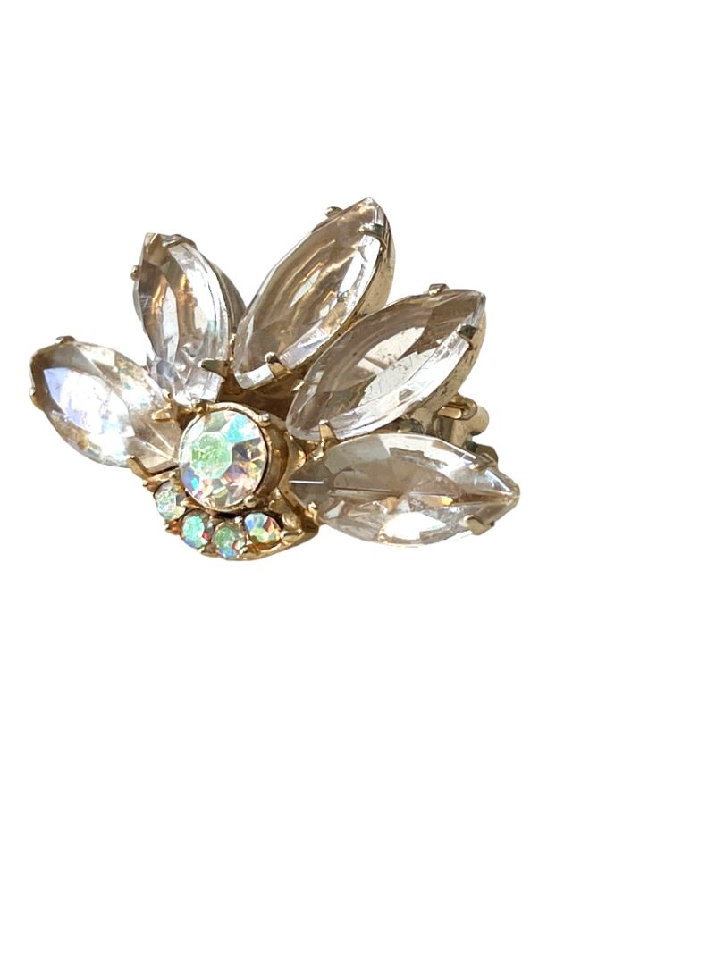 Vintage Rhinestone Glass Clip On Earrings Evening Formal Elegant Goldtone