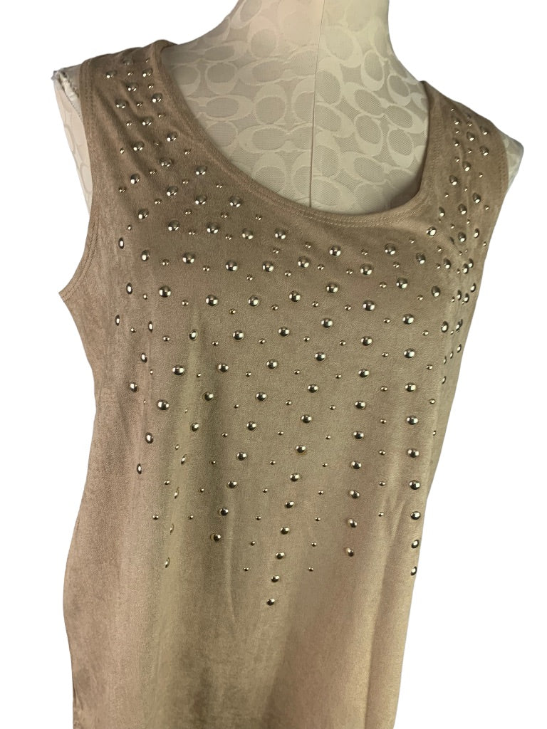 Large Slinky Brand Brown Brushed Microfiber Studded Tank Top Sleeveless