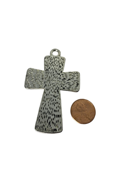 Silvertone Statement Pendant 2 3/4" Cross Textured Dimensional