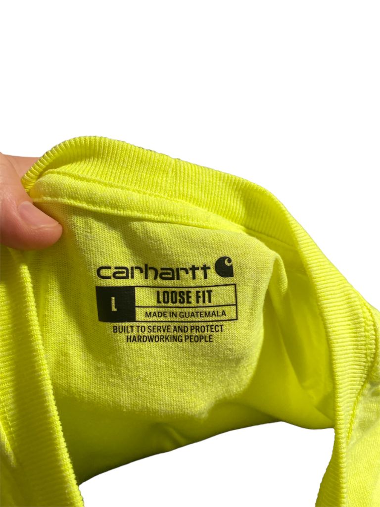 Large Carhartt Loose Fit Bright Yellow T-shirt Pocket