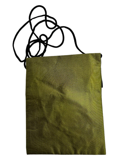 Green Gold Silky Crossbody Travel Bag Embroidered Dressy 6" x 8"